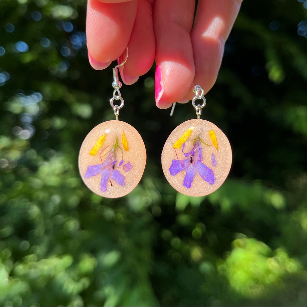 Handmade Real Dried Flower UV Resin Earrings